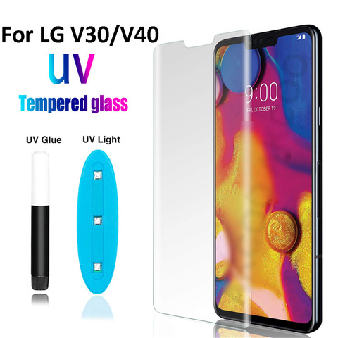 Protecteur d'écran pour LG V30 V40, Film à couverture complète en verre trempé 20D incurvé UV Nano liquide ► Photo 1/6