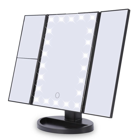 Miroir de maquillage pliant avec lumières, miroir lumineux à 22 LED avec grossissement 2X/3X, écran tactile miroir, rotatif à 180 degrés ► Photo 1/1