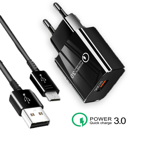 Chargeur rapide QC 3.0 pour téléphone portable, avec câble Micro USB, pour Samsung A10 A7 2022 J6 J4 Plus Huawei P Smart Plus Honor 9 lite 8X ► Photo 1/6