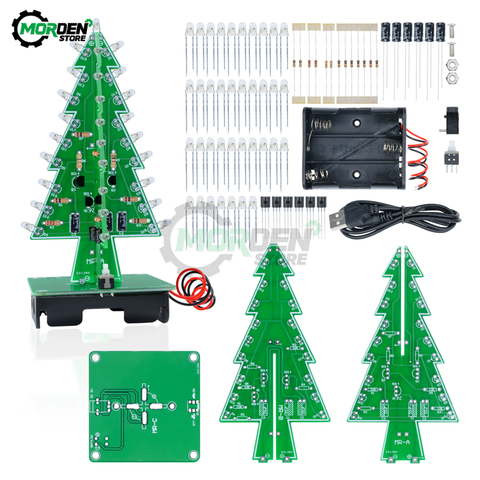 3 couleurs/7 couleurs bricolage 3D arbre de noël soudure pratique électronique Science assembler bricolage Kit clignotant LED PCB ► Photo 1/6