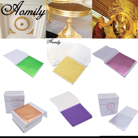 Aomily-lot de 100 feuilles d'or multicolore, 9x9cm, pour la dorure, artisanat mural, décoration ► Photo 1/6