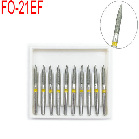 10 pièces fraises diamantées dentaires perceuse flamme Ogival Type d'extrémité Dia-fraises pour haute vitesse handpiece ess moyen FG 1.6mm FO-21EF ► Photo 1/5