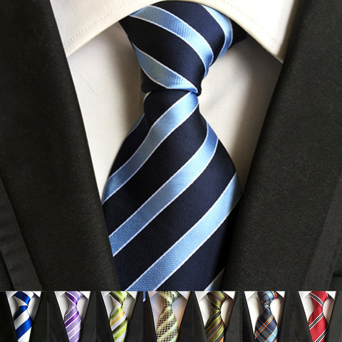 Cravate classique pour homme, en soie, rayée, luxe, col, costume, mariage, fête, cadeau, 8 Cm, 52 couleurs, 100% ► Photo 1/6