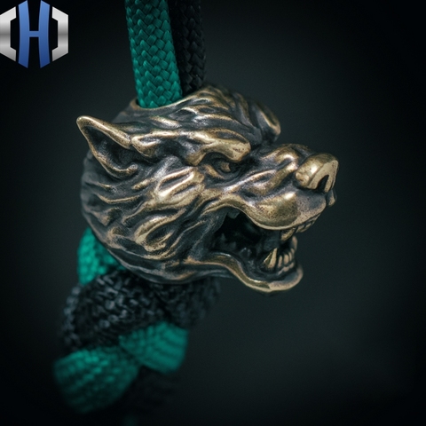 Original fait à la main nord-est loup tête couteau perles en plein air EDC pendentif voiture porte-clés survie Paracord perles ► Photo 1/6