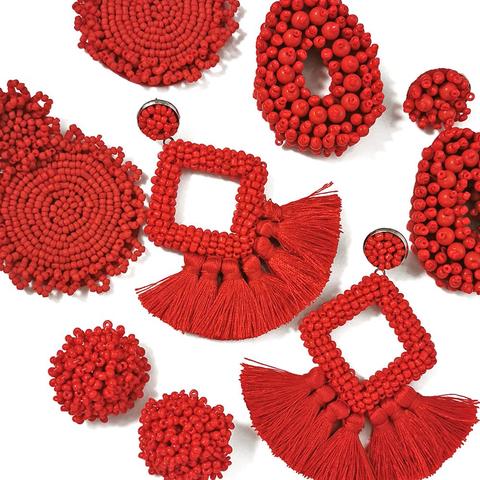 Boucles d'oreilles bohèmes rouges en perles pour femmes, grands bijoux pour fête de mariage, Brincos UKEN, 2022 ► Photo 1/6