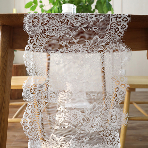 Couverture de Table Vintage en dentelle blanche et noire, 35x300cm, chemin de Table, décor pour hôtel, maison, Boho, fête d'anniversaire, mariage, Banquet ► Photo 1/6