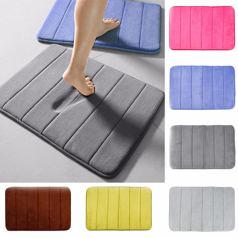 Tapis de bain de maison en molleton de corail, tapis de salle de bain à Absorption d'eau, antidérapant, mousse à mémoire de forme, absorbant, lavable, tapis de sol de toilette ► Photo 1/6