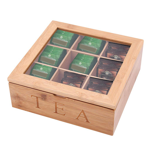 Dernier bambou en bois boîte à thé café thé sac de rangement organisateur pour armoires de cuisine maison thé porte-bijoux en gros ► Photo 1/6