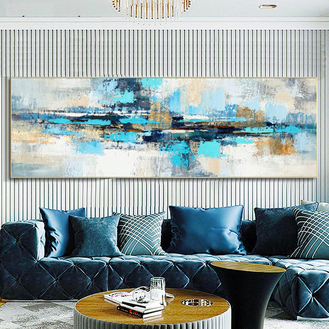 Peinture à l'huile abstraite moderne sur toile, tableau d'art mural abstrait bleu pour décoration de maison ► Photo 1/6