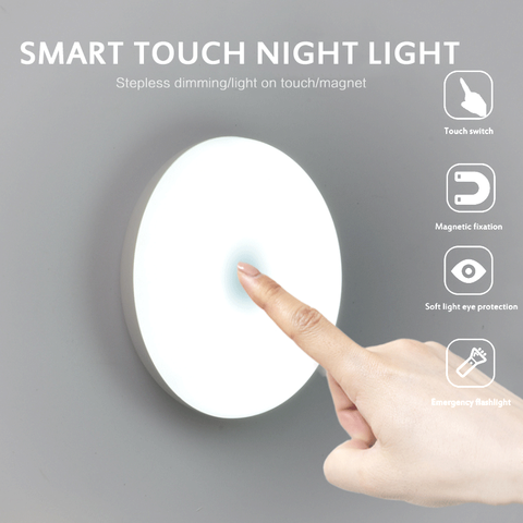 Lampe de nuit Portable à 6 led avec capteur tactile, Base magnétique, luminaire mural, chargeur USB, variateur ► Photo 1/6