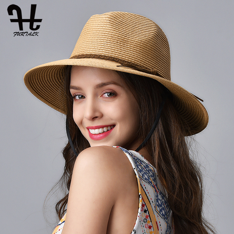 FURTALK-chapeau de plage pour femmes, Panama, couvre-soleil, Fedora d'été, pour plage UV ► Photo 1/6