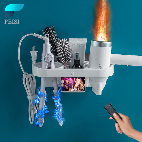 PEISI – support pour sèche-cheveux, fer à friser, étagère pour salle de bain, organisateur de rangement, support pour lisseur de cheveux, ensemble de salle de bain à domicile ► Photo 1/6
