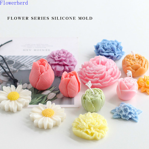 Bricolage bougie parfumée moule de qualité alimentaire Silicone fleur moule 3d pivoine Rose fleur gâteau décoration accessoires savon faisant Kit ► Photo 1/5