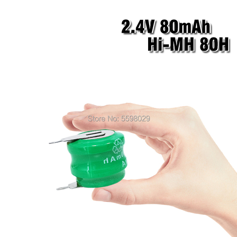 Piles rechargeables Ni MH, 80mAh, 2.4V, haute qualité, avec broches à souder, pile bouton, pour voiture, jouets électriques, Audio ► Photo 1/6