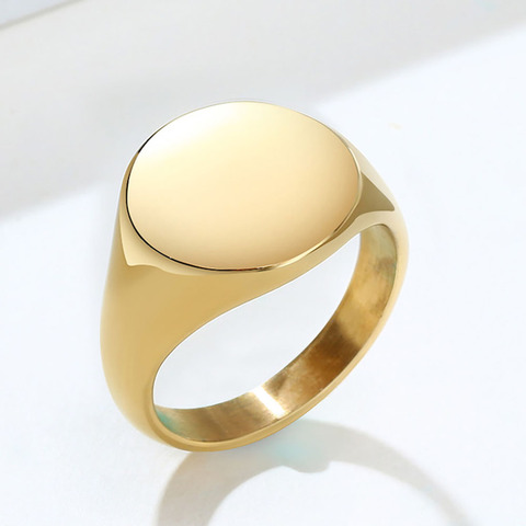 Signet rond personnalisé en acier inoxydable, bracelet avec bague vierge, poli, taille américaine ► Photo 1/1