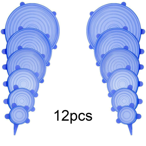 Couvercles extensibles en silicone, 6 à 12 pièces, pour produits frais, bouchons polymères universels de pots, bols, protection en résine pour cuisson à la poêle, couvre-plat allant au micro-onde ► Photo 1/6