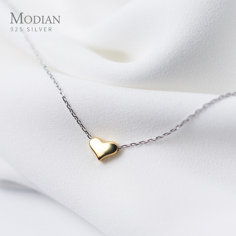 Modian or couleur coeur Simple minuscule mode chaîne pendentif colliers classique filles 925 bijoux en argent Sterling pour les femmes cadeau ► Photo 1/3