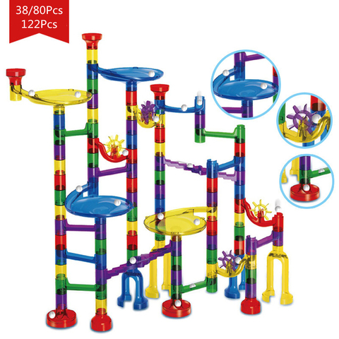 Blocs de construction de tuyaux de piste pour enfants, Circuit de balle de course de billes, labyrinthe, jouets éducatifs, cadeau pour enfants, bricolage de blocs duplo ► Photo 1/6