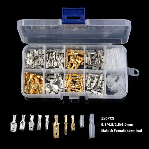 Connecteurs de pique de voiture mâle et femelle pour moto, assortiment de bornes à sertir avec manchon isolant, 150 pièces ► Photo 1/6