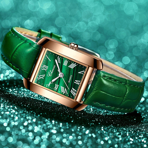 Élégant Rose or vert femmes montres bracelet en cuir Roma chiffre Malachite pierre motif dame tenue décontractée montre-bracelet CHENXI ► Photo 1/6