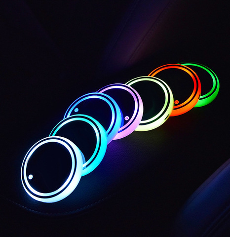 2 pièces 7 couleurs voiture LED support de verre lumière tapis voiture sous-verres bouteille atmosphère lumière Constellation rétro-éclairage LED support de verre coussinets de support ► Photo 1/6