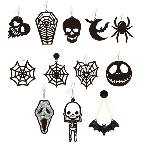 Boucles d'oreilles en acrylique pour femmes, bijoux en toile d'araignée, chauve-souris, citrouille, crâne de lune, Punk Cool, Halloween ► Photo 1/6