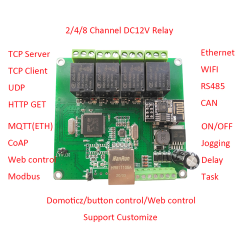 Carte relais de retardement à 4 canaux, dtwonder ethernet/RS485/CAN/WIFI/serveur Web/TCP/UDP ► Photo 1/6
