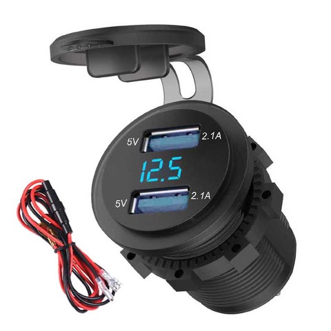 Adaptateur de prise de courant double USB, étanche, Port de charge USB 4,2a avec voltmètre numérique pour voiture, bateau, camion ► Photo 1/6