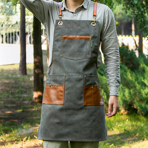 Mode toile tabliers de cuisine pour femme hommes Chef travail tablier pour Grill Restaurant Bar boutique cafés beauté ongles Studios uniforme ► Photo 1/6