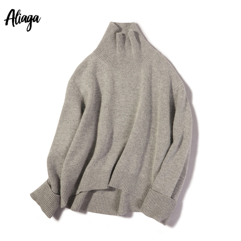 Aliaga marque mode hiver chaud femmes pull 100% cachemire pull col roulé tricot dames rose vif épais surdimensionné pulls ► Photo 1/6