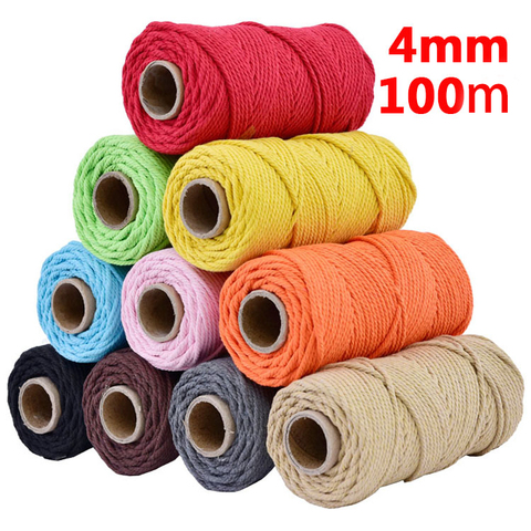 Cordon coloré 100% coton de 4mm x 110yards, cordelette Beige pour macramé artisanal, fournitures décoratives pour Textile de maison de mariage ► Photo 1/6