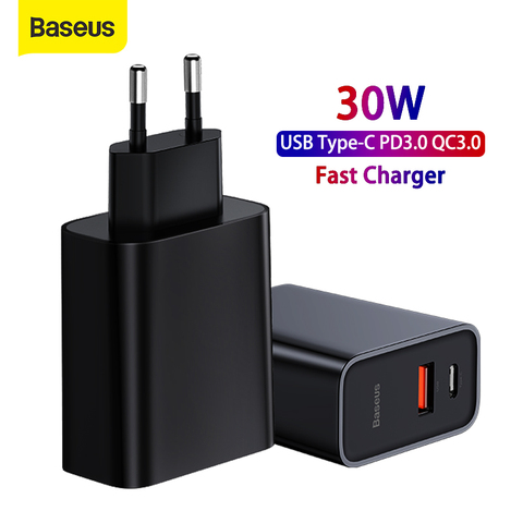 Chargeur USB Baseus 30W Type C double USB charge rapide 3.0 adaptateur 5A PD chargeur prise ue chargeur mural de voyage Portable pour Xiaomi ► Photo 1/6