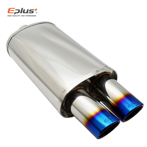 Silencieux universel pour système d'échappement, 63/76MM, Double exportation, acier inoxydable, bleu/argent, accessoires de voiture ► Photo 1/6