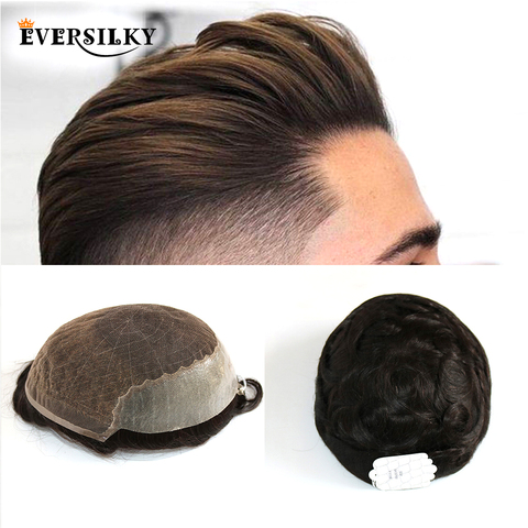 Eversilky Humains Cheveux Durable Postiches Dentelle Mince PU Système de Remplacement Pour Hommes Postiches de Cheveux Humains Durable Postiches Dentelle et PU ► Photo 1/6