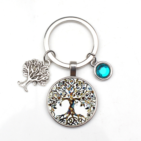 Nouveau 9 couleurs cristal pierre arbre de vie déclaration porte-clés Art Photo verre pendentif porte-clés bricolage cadeau bijoux charme sac Souvenir ► Photo 1/6