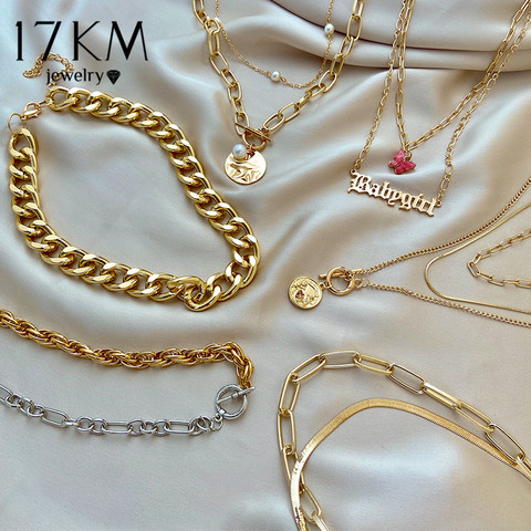 17KM mode asymétrique serrure collier pour les femmes torsion or argent couleur épaisse épaisse serrure tour de cou chaîne colliers bijoux de fête ► Photo 1/6