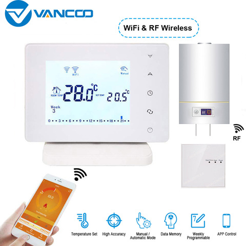 Vancoo Wifi & RF Wifi Thermostat chaudière à gaz Thermostat numérique Calefaccion régulateur de température sans fil contrôleur d'eau chaude ► Photo 1/6