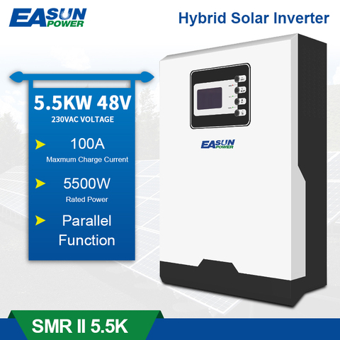 Onduleur solaire hybride à onde sinusoïdale Pure 5500 kw, V dc, entrée PV 230V ac, 48V, 100a, MPPT, chargeur solaire, avec WiFI et Bluetooth ► Photo 1/6