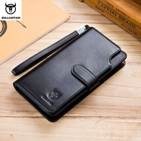 BULLCAPTAIN – portefeuille en cuir pour hommes, porte-cartes à double pli, blocage RFID, long, pochette 028 noir ► Photo 1/6