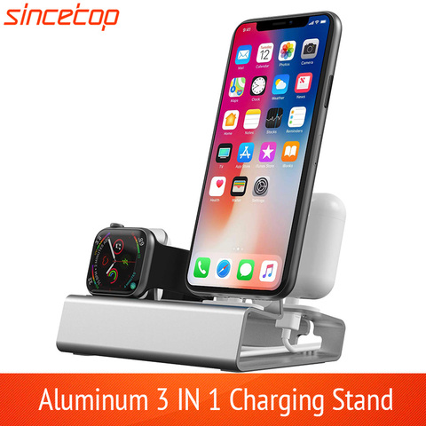 3 en 1 support de quai de charge pour Iphone X Iphone 8 Iphone 7 Iphone 6 support de charge en aluminium Station d'accueil pour Apple watch Airpods ► Photo 1/1