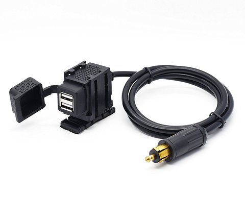 Chargeur double USB 2,1a pour motos, adaptateur d'alimentation, avec câble de 180cm, pour BMW DIN Hella, téléphone, iPhone, GPS, SatNav ► Photo 1/6