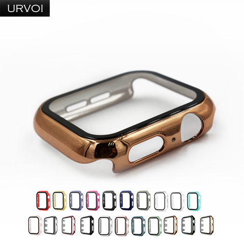 URVOI – coque de protection complète pour Apple Watch, antichoc en plastique mat avec verre trempé, pour iWatch série 6 SE 5 4 3 2, bracelet vert pin ► Photo 1/6