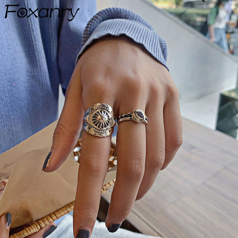 Foxanry 925 en argent Sterling Punk Hiphop anneaux pour les femmes Couples nouvelle mode Vintage à la main Thai argent fête bijoux cadeaux ► Photo 1/6