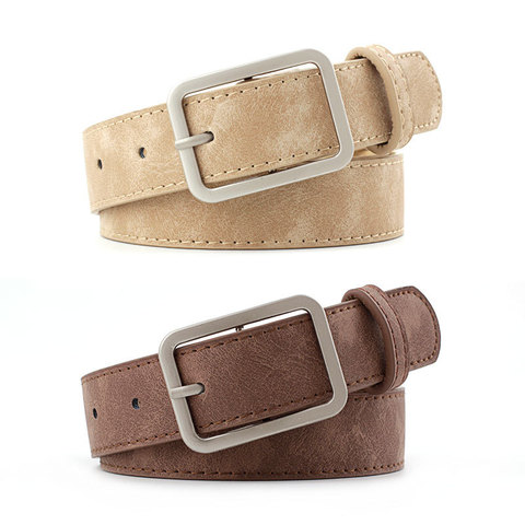 Ceinture en cuir pour femmes, 2022 cm de large, couleur noire ou marron, haute qualité, boucle carrée en métal, pour Jeans, 2.8 ► Photo 1/6