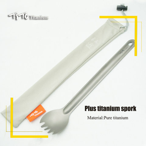 TiTo longue poignée titane cuillère vaisselle Portable Camping couverts pratique titane Spork environnement fourchette ► Photo 1/6