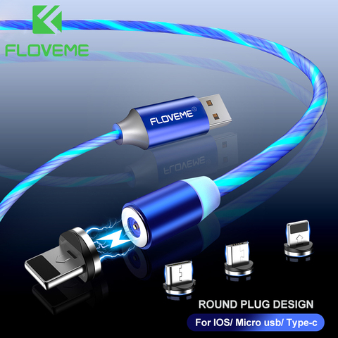 FLOVEME 1M Charge magnétique USB C câble coulant lumière USB Type C câble Charge rapide LED câble magnétique pour iPhone 11 Xiaomi mi 9 ► Photo 1/6