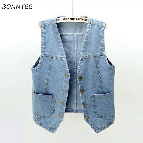 Gilets femmes printemps été All0match BF Style sans manches étudiant adolescents recadrée veste Denim Chic basique Simple femmes vêtements d'extérieur nouveau ► Photo 1/6