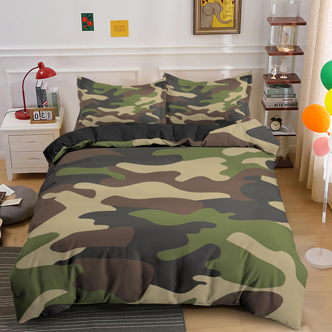 Housse de couette pour enfants et adultes, ensemble de literie, motif Camouflage, pour garçon et fille, King/Queen, avec taie d'oreiller ► Photo 1/6