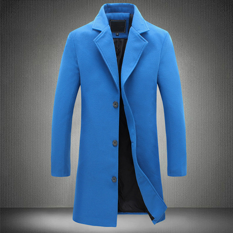 Automne Bleu Royal Hommes Manteau D'hiver Trench Long Hommes Slim Fit Surdimensionné Décontracté Manteau En Laine À Manches Longues Manteaux 5xl 4xl ► Photo 1/6