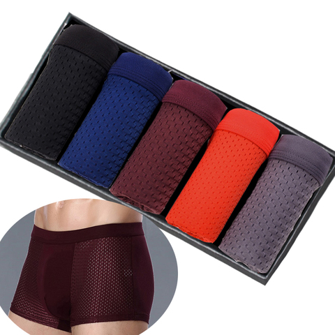 5 pièces maille hommes caleçon boxeur bambou hommes Boxershort culotte Homme Boxer Homme caleçon solide respirant Sexy Lingerie ► Photo 1/6